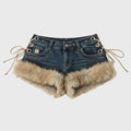 Chic Retro Fluffy Jeans Shorts