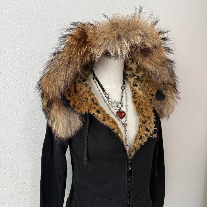 Chic Skull Embroidered Fur Coat