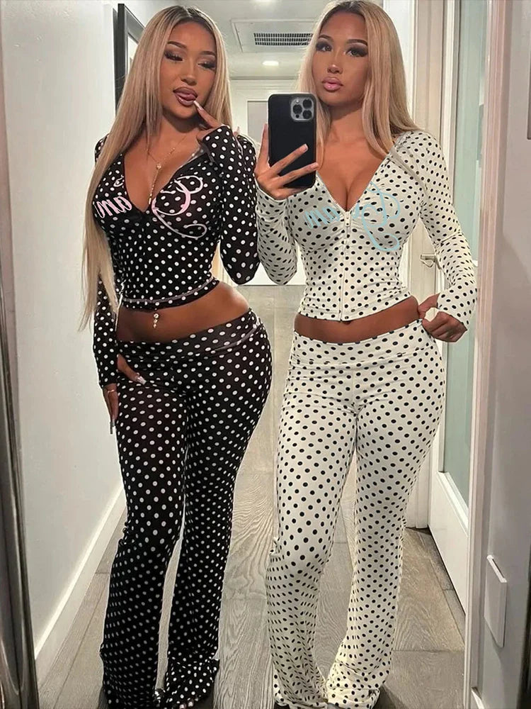 Chic Polka Dot Tracksuit Set